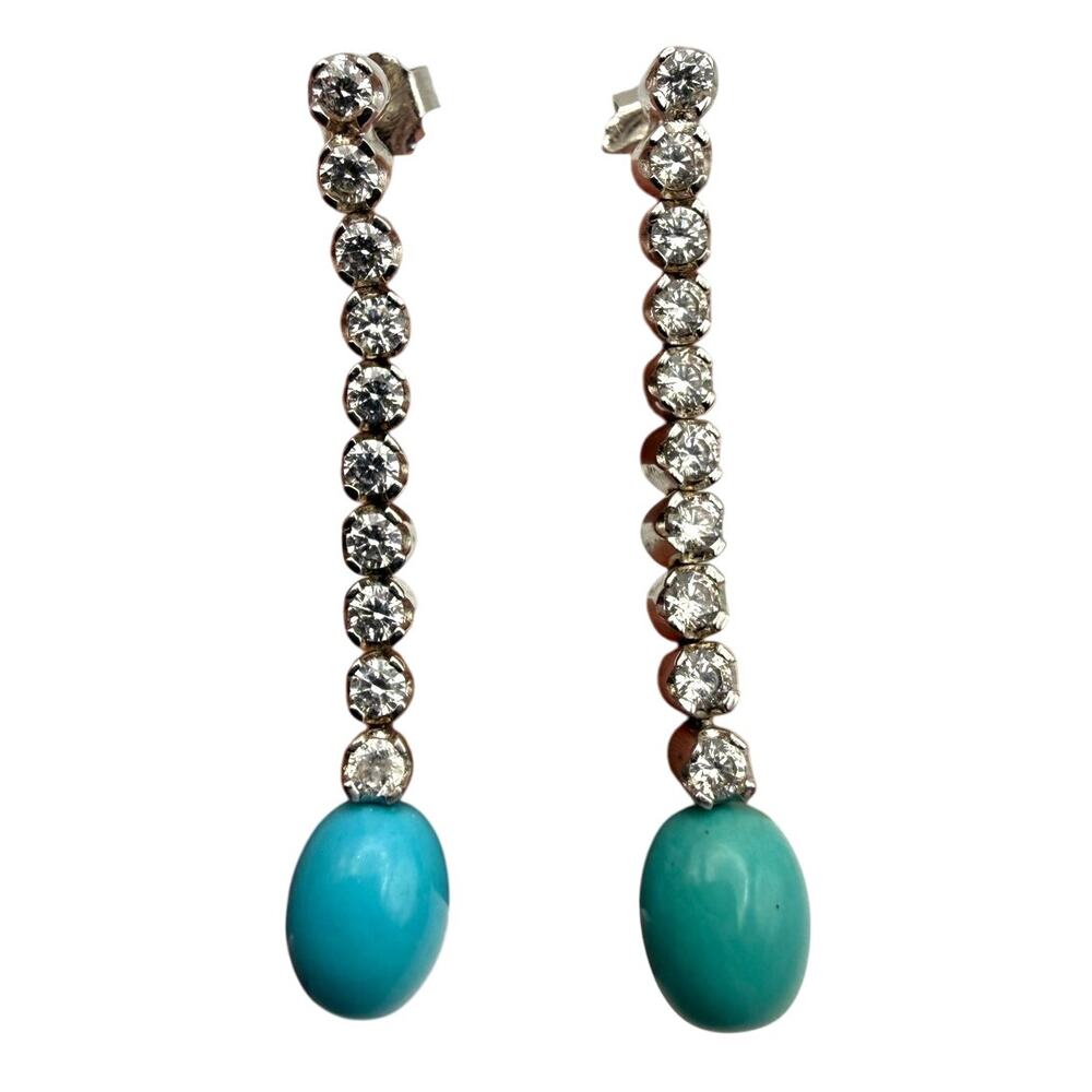 Sterling Silver Turquoise Drop Earrings w/ CZ Accents | ESPO .925